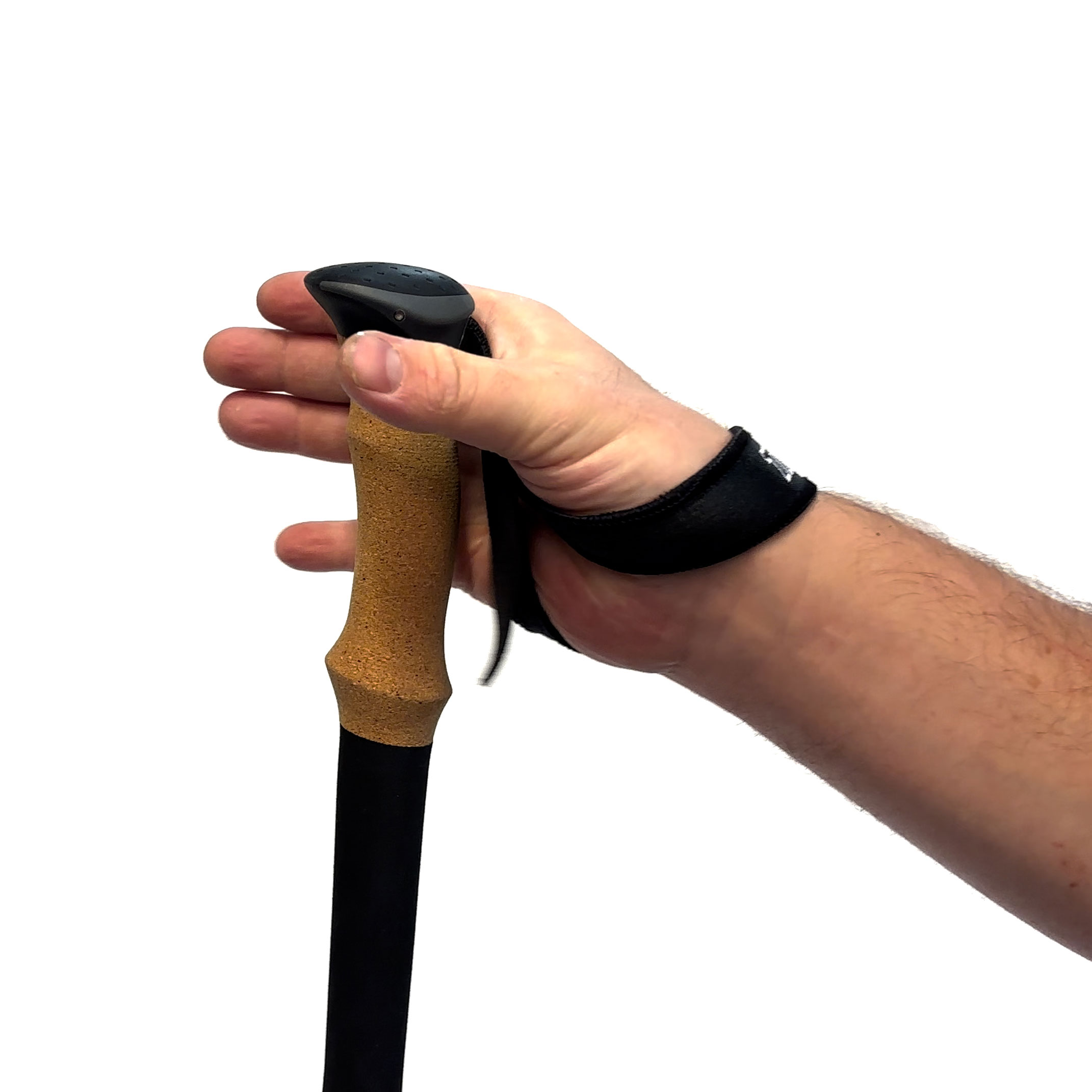 2. Close your hand around the handle with the strap underneath: thumb over the strap on one side, fingers over the strap on the other.